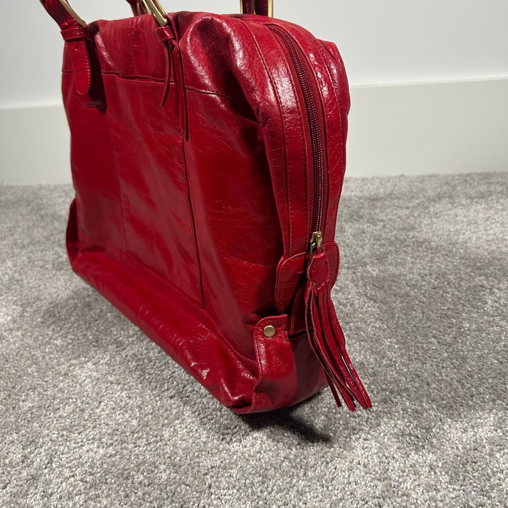 Latico Red Leather Satchel Bag Paisley Lining Gold Hardware Tassel Large Tote - Picture 11 of 11
